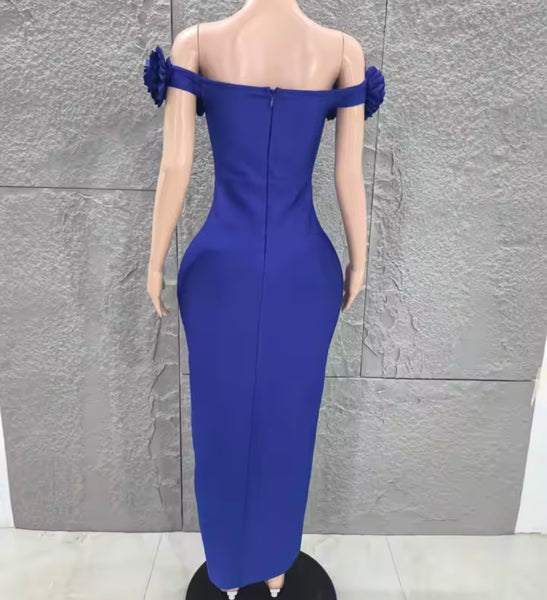 Women Floral Strapless Beaded Rhinestone Maxi Dress