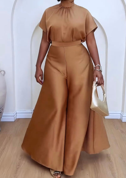 Women Fashion Satin Solid Color Two Piece Wide Leg Pant Set