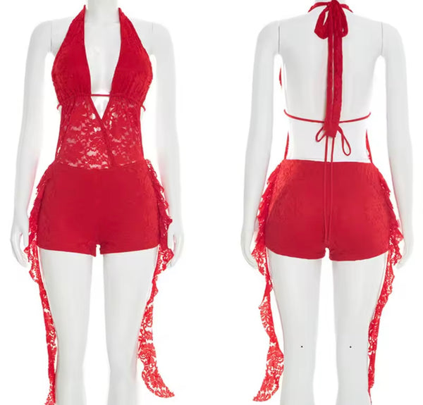 Women Lace Halter Sleeveless Sexy Romper
