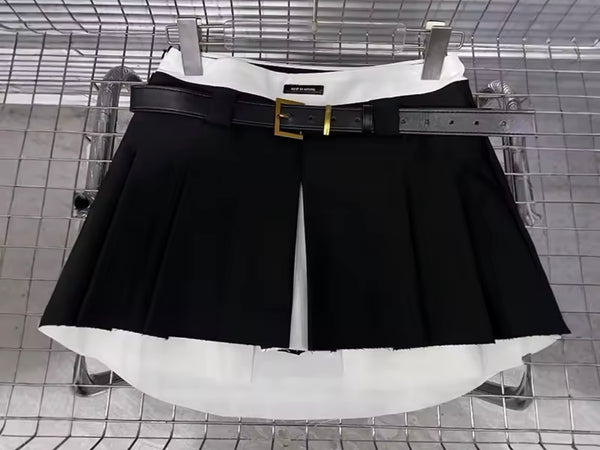 Women B&W Color Patchwork Fashion Skirt