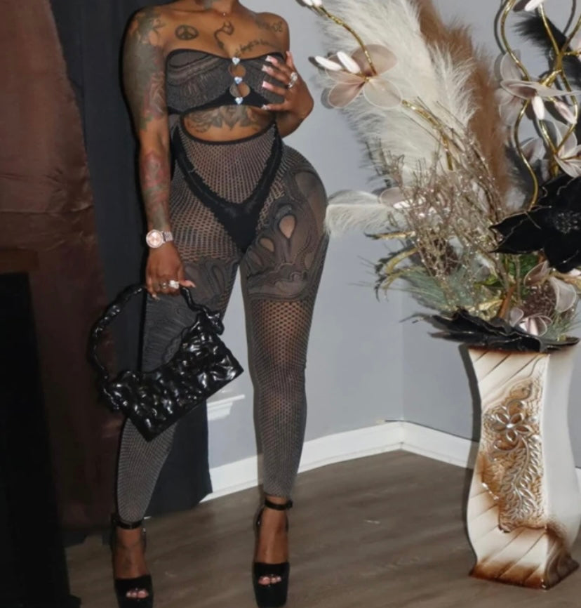Women Sexy See Through Strapless Fashion Jumpsuit