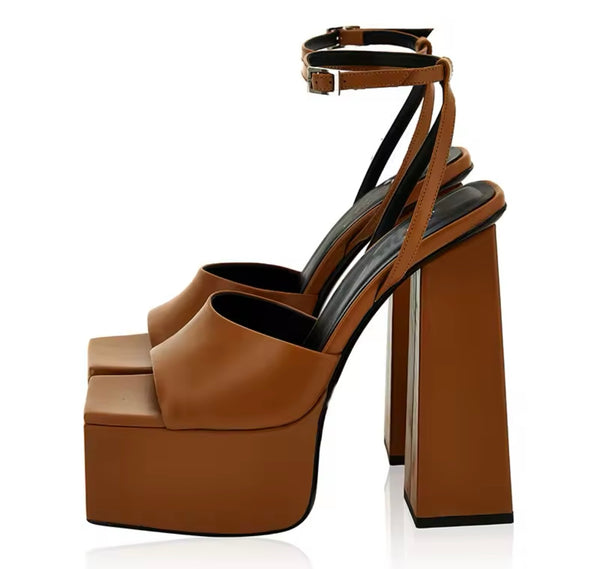 Women Color Fashion Faux Leather Square Toe Platform Sandals