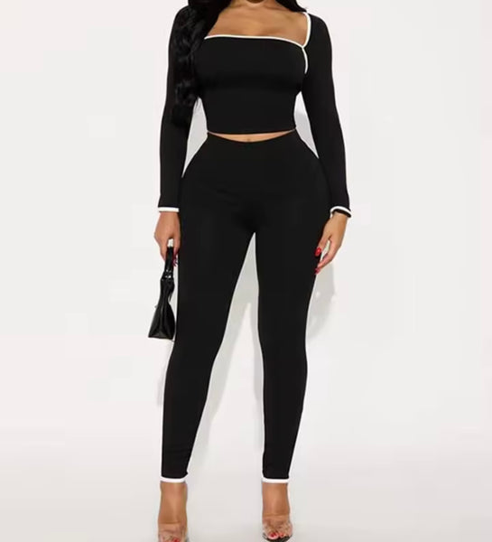 Women Fashion B&W Full Sleeve Two Piece Pant Set