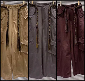 Women Color Fashion Wide Leg Cargo Pants