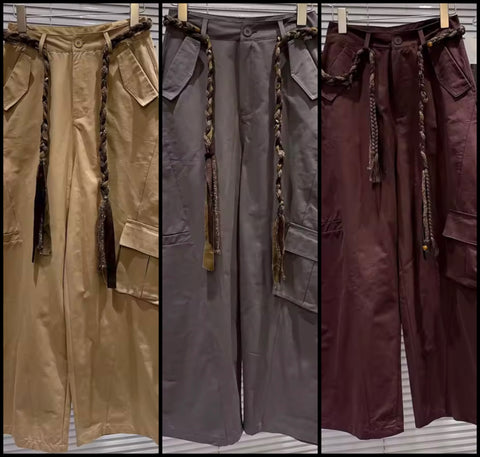 Women Color Fashion Wide Leg Cargo Pants