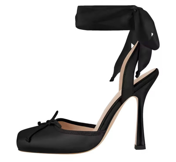 Women Fashion Square Toe Ballet Lace Up High Heels