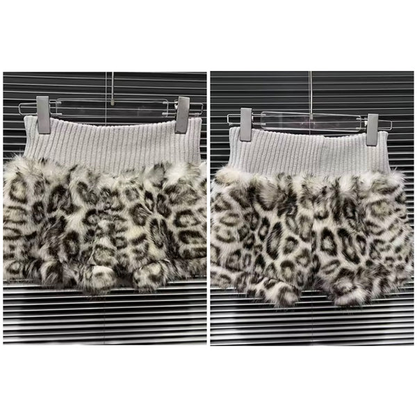 Women Fashion Faux Fur Leopard Shorts