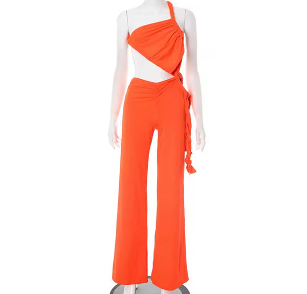 Women Sexy Sleeveless Open Back Color Jumpsuit