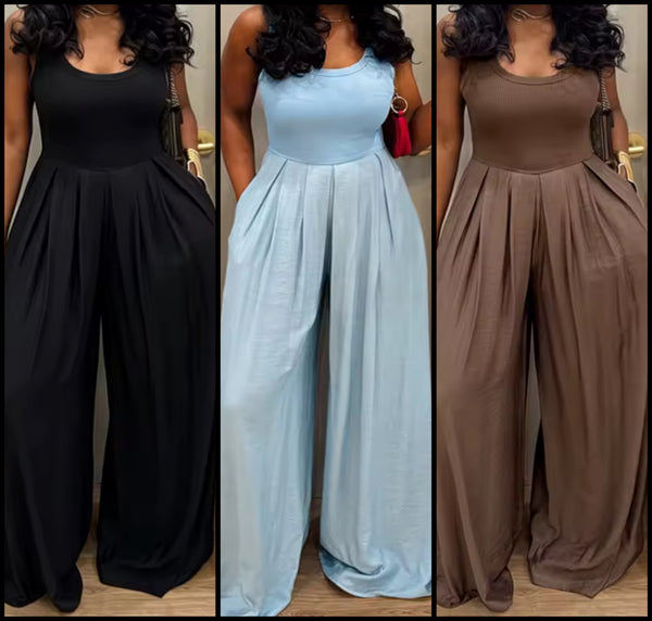 Women Sleeveless Fashion Wide Leg Jumpsuit