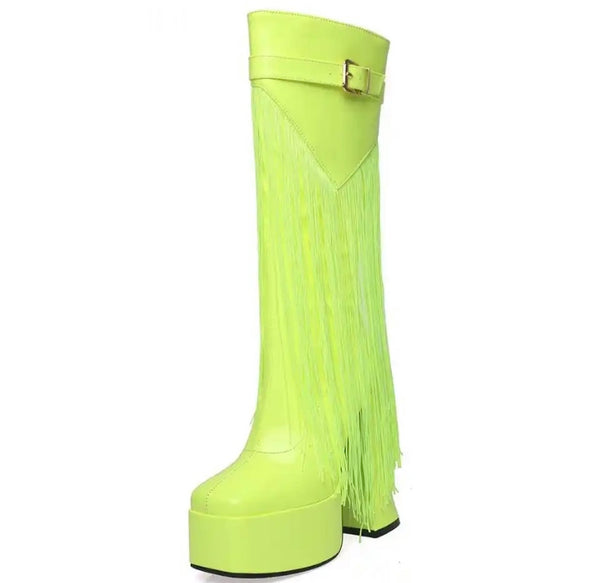 Women Platform Fringe Tassel Fashion Patent Leather Boots