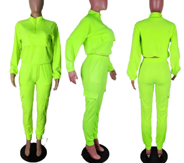 Women Fashion Full Sleeve Crop Two Piece Cargo Pant Set