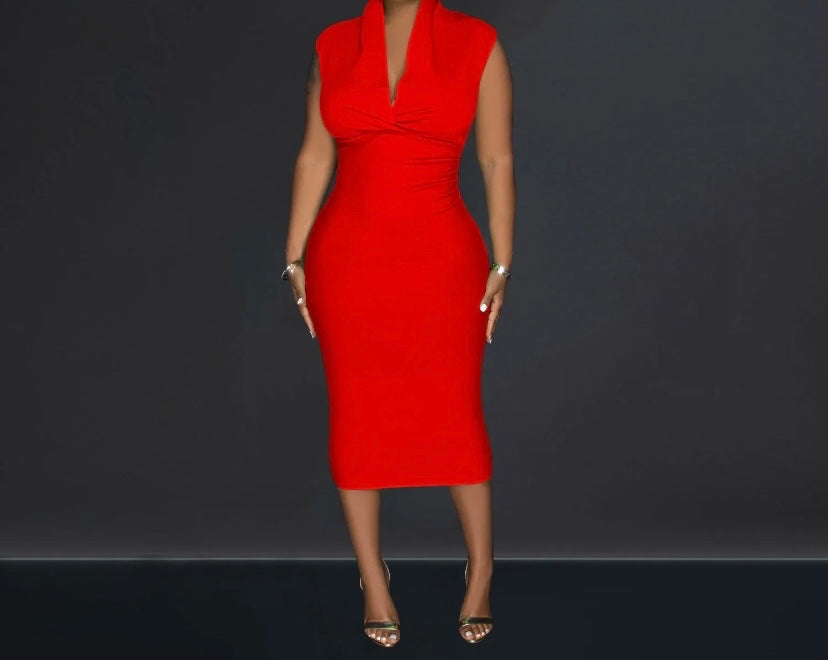 Women V-Neck Short Sleeve Solid Color Sexy Dress