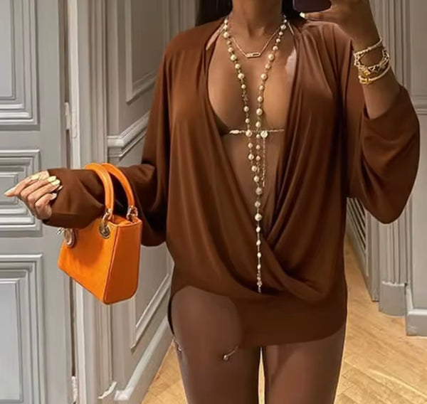 Women Sexy Full Sleeve Ruched Metal Cut Out Dress