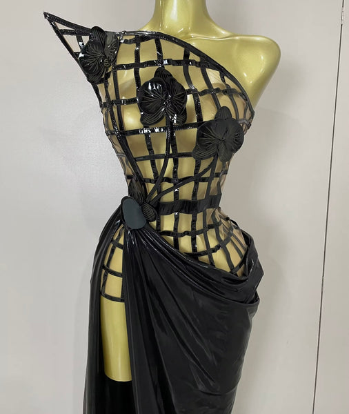 Women Sexy Strapless Glove 3D Floral Two Piece Maxi Skirt Set