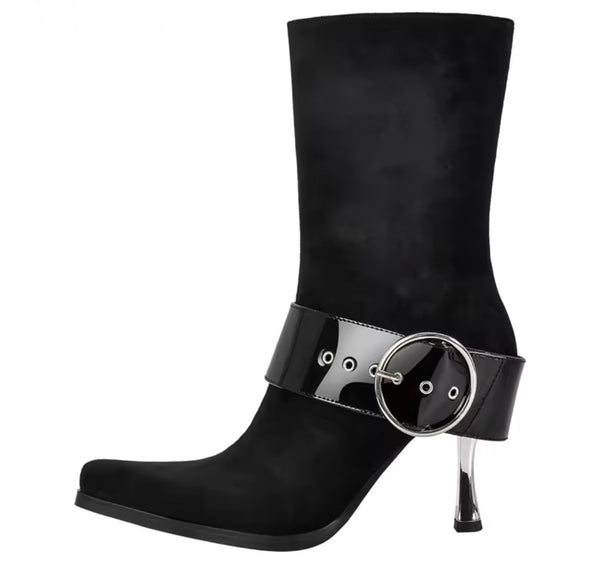 Women Fashion Leopard Suede PU Buckled Ankle Boots