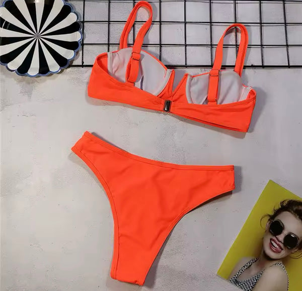 Women Color Ribbed Sexy Bikini Swimsuit