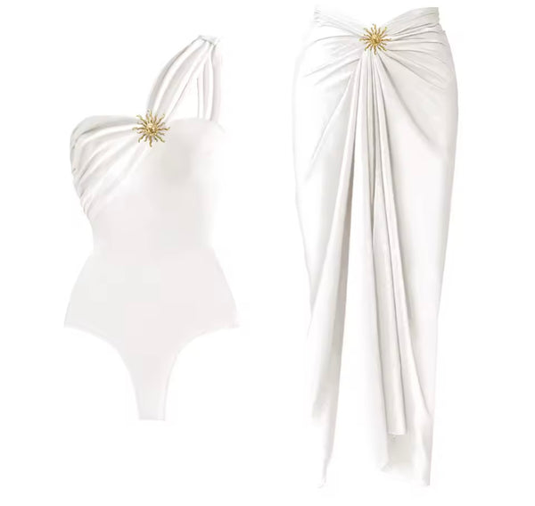 Women Sexy One Shoulder Swimsuit Cover Up Set