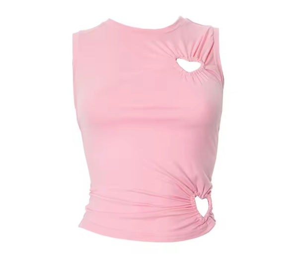 Women Sleeveless Color Heart Cut Out Fashion Top