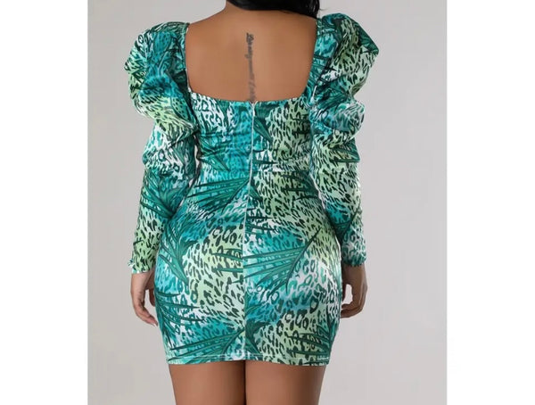 Women Sexy Multicolored Print Full Sleeve Dress