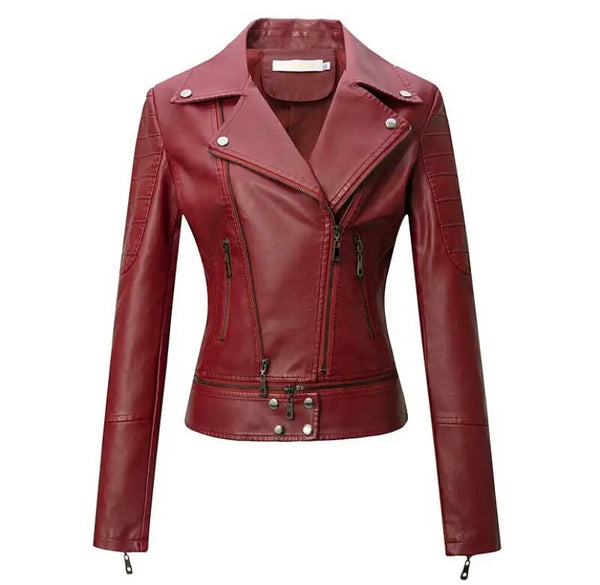 Women Fashion Color Patchwork Faux Leather Jacket