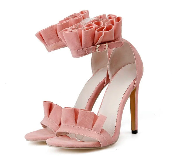 Women Suede Ruffled Fashion High Heel Sandals