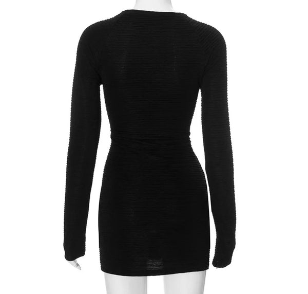Women Black Sexy Full Sleeve Short Dress