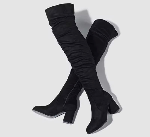 Women Color Suede Over The Knee High Heel Boots