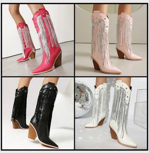 Women Fashion Bling Tassel Western Boots