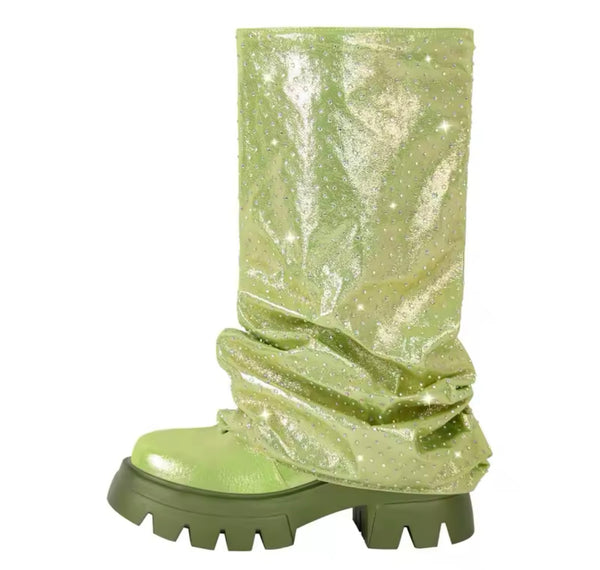 Women Color Fashion Faux Leather Knee High Boots