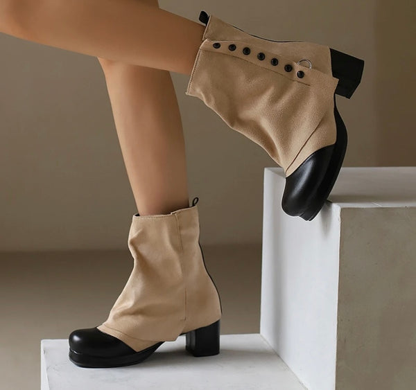 Women Fashion Button Denim Ankle Boots