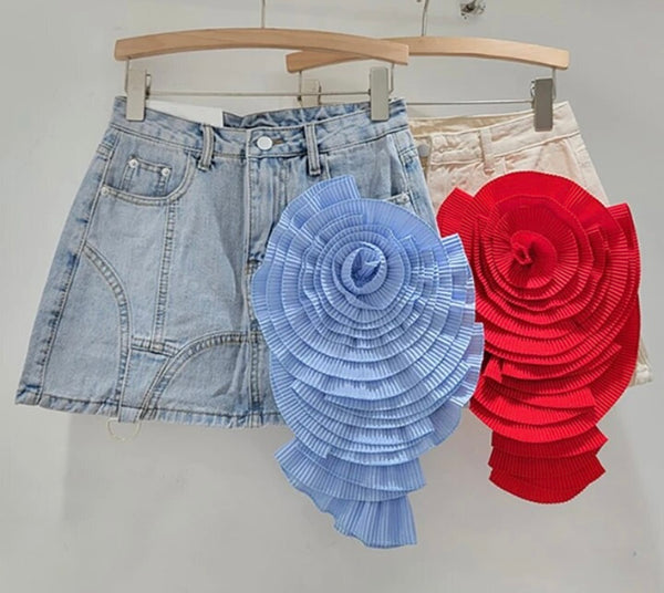 Women Color Floral Patchwork Fashion Denim Skirt