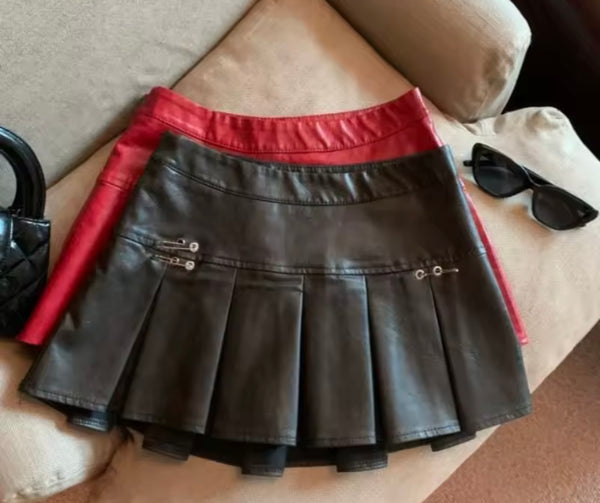 Women Sexy Fashion Faux Leather Pleated Skirt