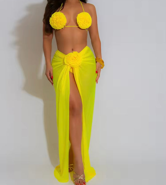 Women Sexy 3D Flower Bikini Cover Up Set