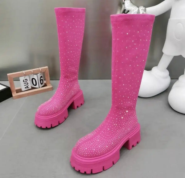 Women Fashion Suede Bling Knee High Boots