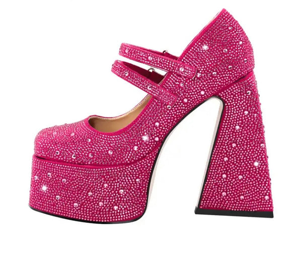 Women Fashion Platform Bling Ankle Strap Shoes