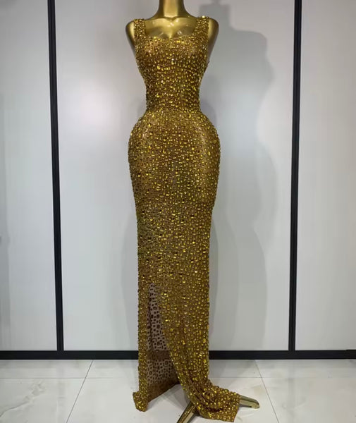Women Sexy Sleeveless Crystal Mesh Maxi Dress