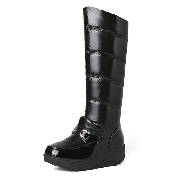 Women Fashion Round Toe Buckled Platform Knee High Boots