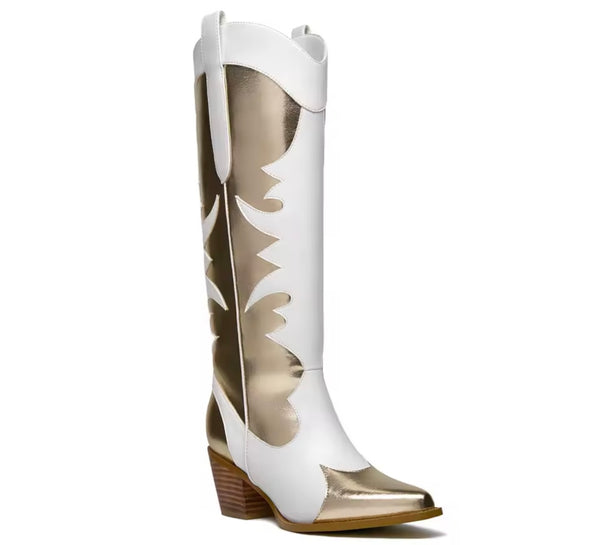 Women Color Patchwork Fashion Knee High Western Boots