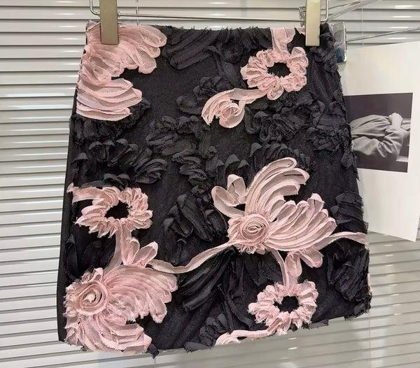 Women Sexy Fashion Color Patchwork 3D Floral Skirt