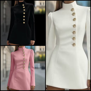 Women Sexy Fashion Button Full Sleeve Dress