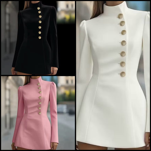 Women Sexy Fashion Button Full Sleeve Dress