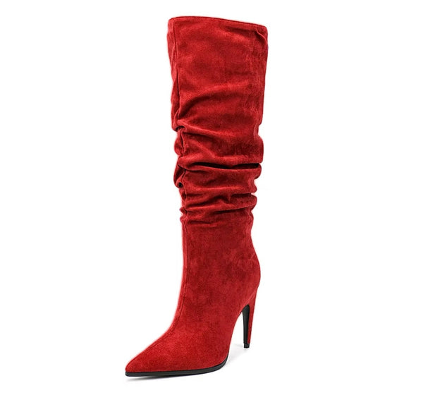 Women Fashion Ruched Suede Knee High Boots