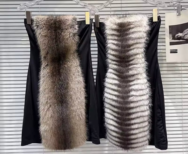 Women Sexy Strapless Faux Fur Patchwork Dress