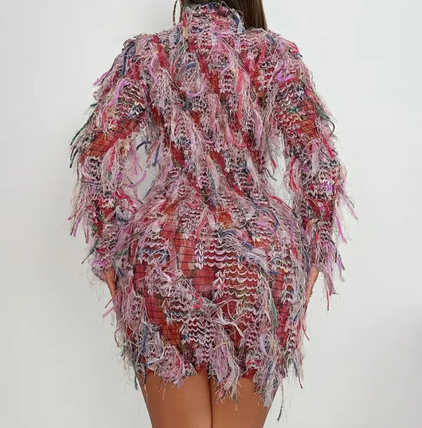 Women Sexy Printed Fringe Full/Sleeveless Dress