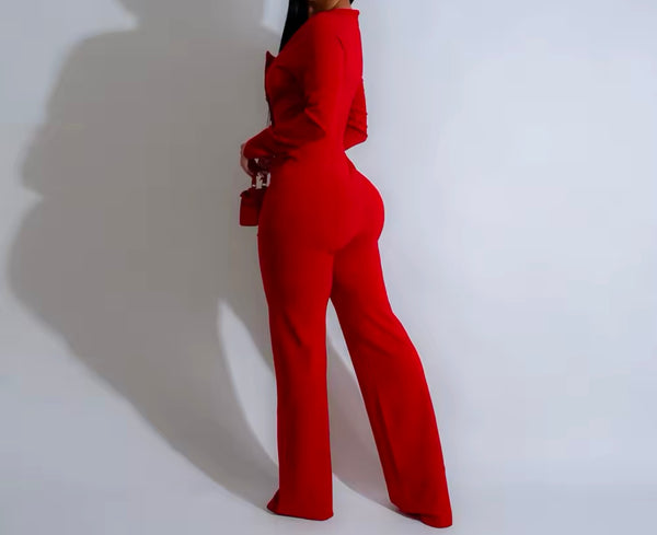 Women Color Button Full Sleeve Fashion Jumpsuit