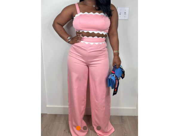 Women Sleeveless Crop Fashion Two Piece Pant Set