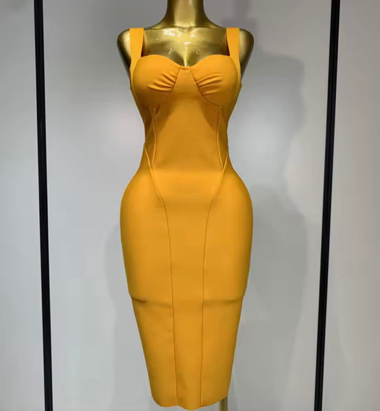 Women Orange Sleeveless Sexy Bandaged Dress