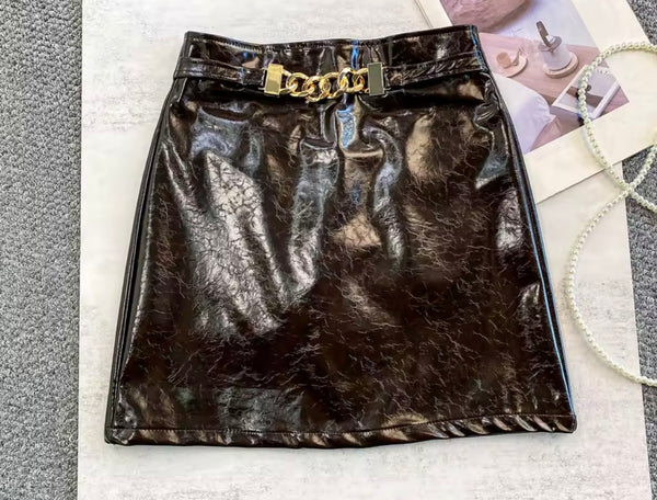 Women Sexy Fashion Chain PU Skirt
