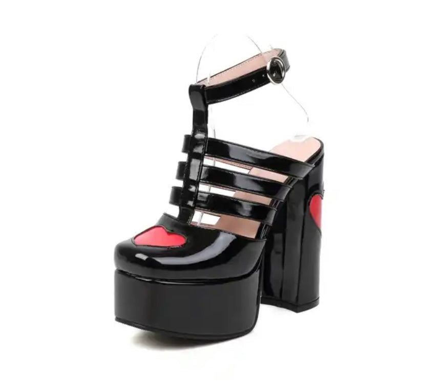 Women Heart Patent Leather Platform Fashion Shoes