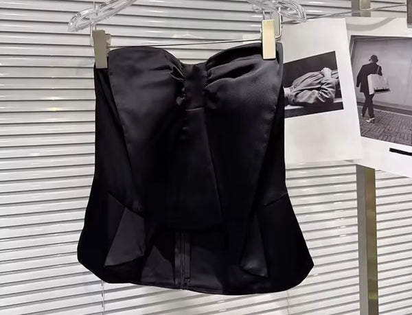 Women Fashion Strapless Bow Satin Tube Top